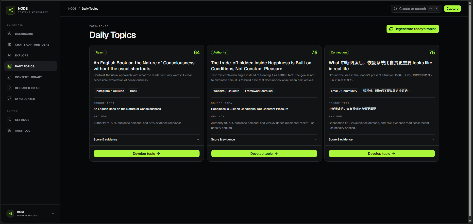 NODE Daily Topics recommendations