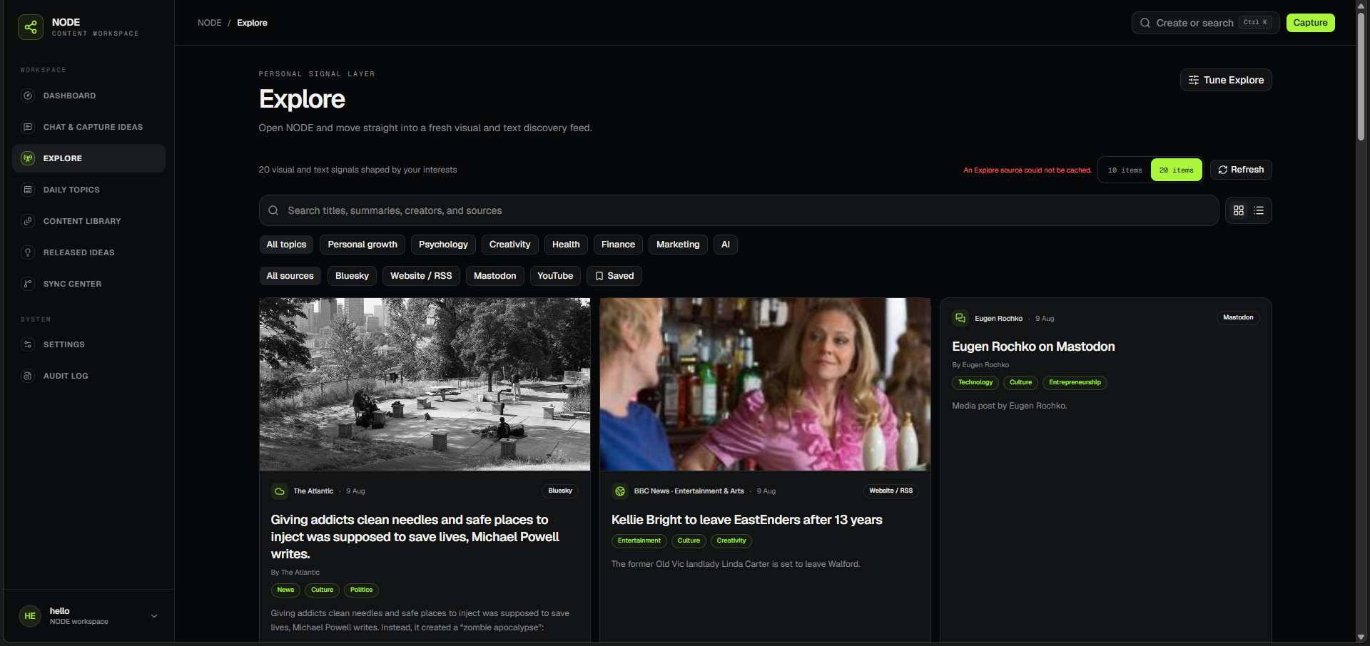 NODE Explore visual discovery feed